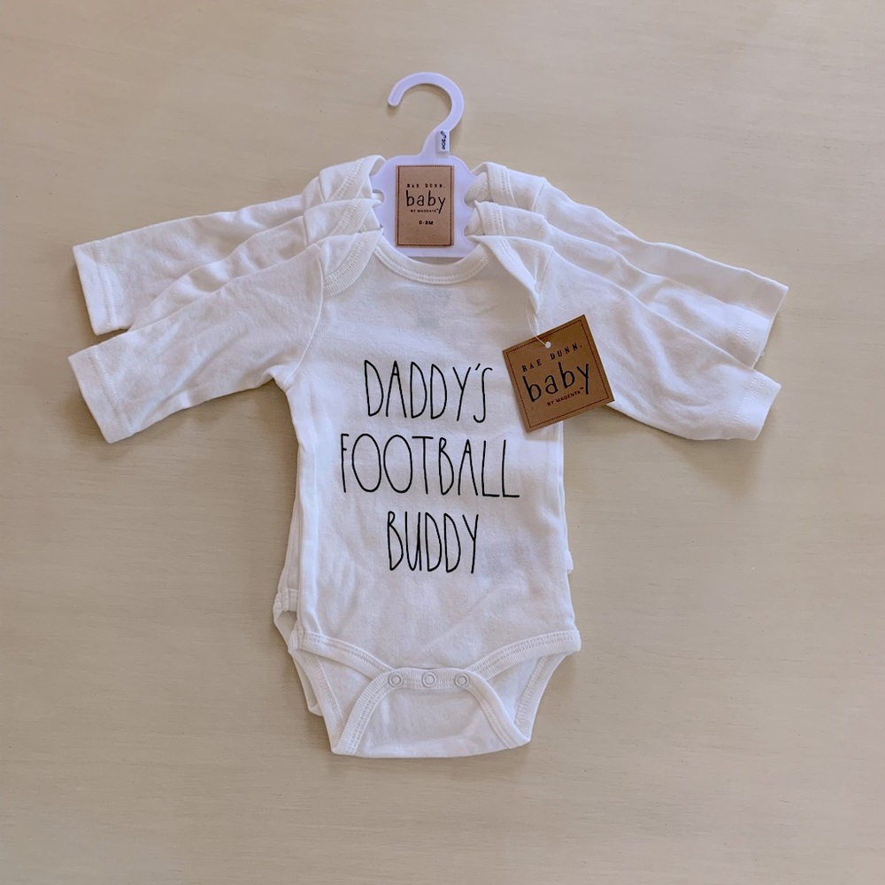 NWT Rae Dunn Baby Football Onesie 3-Pack